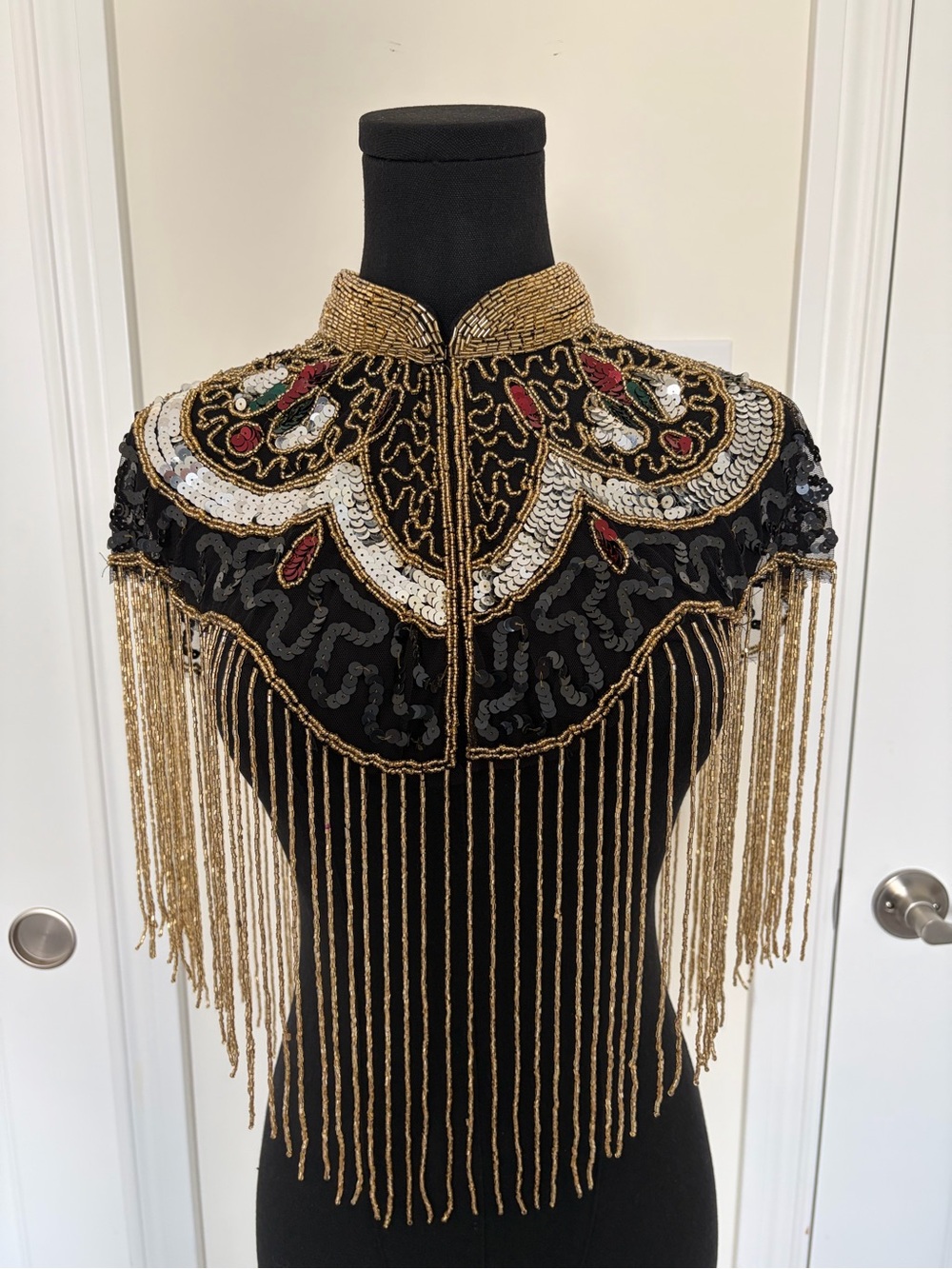 Handmade Beaded Sequin Fringe Capelet Art Deco Evening Wrap | One Size